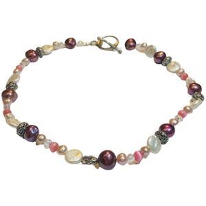 Vintage Pink Freshwater Pearl Glass Beaded Silver Women’s Choker Necklace 15”